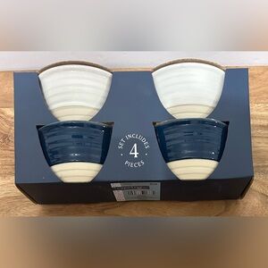 Hobby Lobby Set of 4 Stoneware Ramekins 4” Blue, Beige, Cream NEW